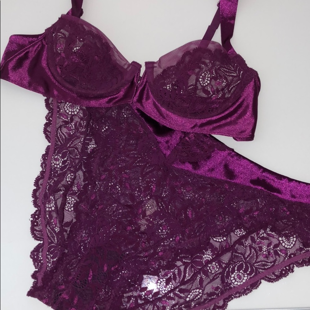 VS VINTAGE SATIN, LACE, & MESH PURPLE BRA & PANTY - Picture 9 of 15